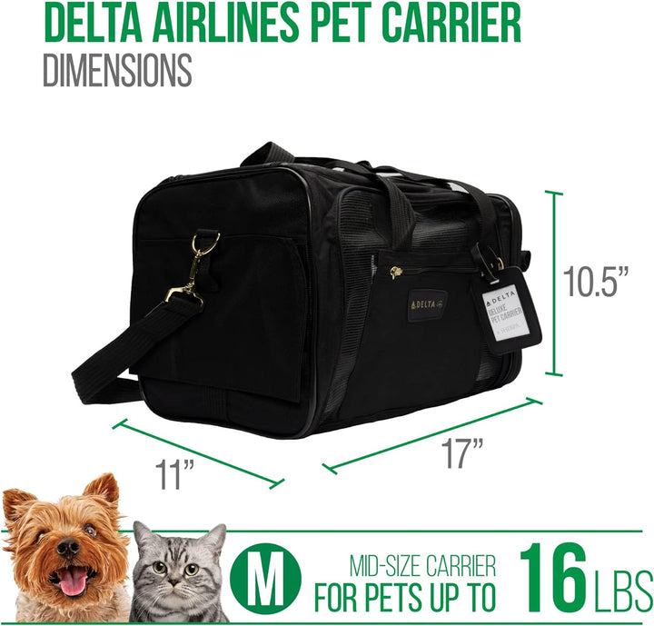 Sherpa Tragetasche für Haustiere, Schwarz L 43 x B 28 x H 27 cm Delta Airlines Transportbox für Haus