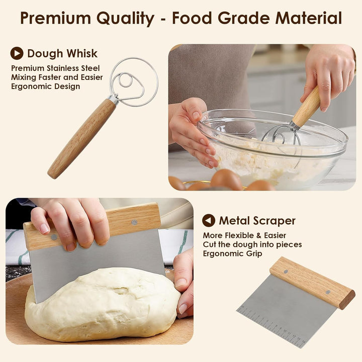 Gärkörbchen aus Baumwollseil für Brot, Sauerteig Starter Set, Komplettset Brot Backen Zubehör Mit Bä