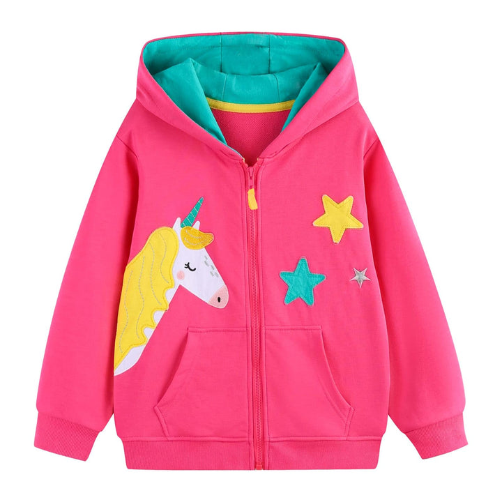 Zip Up Hoodie Jungen Mädchen Kapuzenpullover Langarm Baumwolle Sweatjacke Einhorn Traktor Hoody Swea