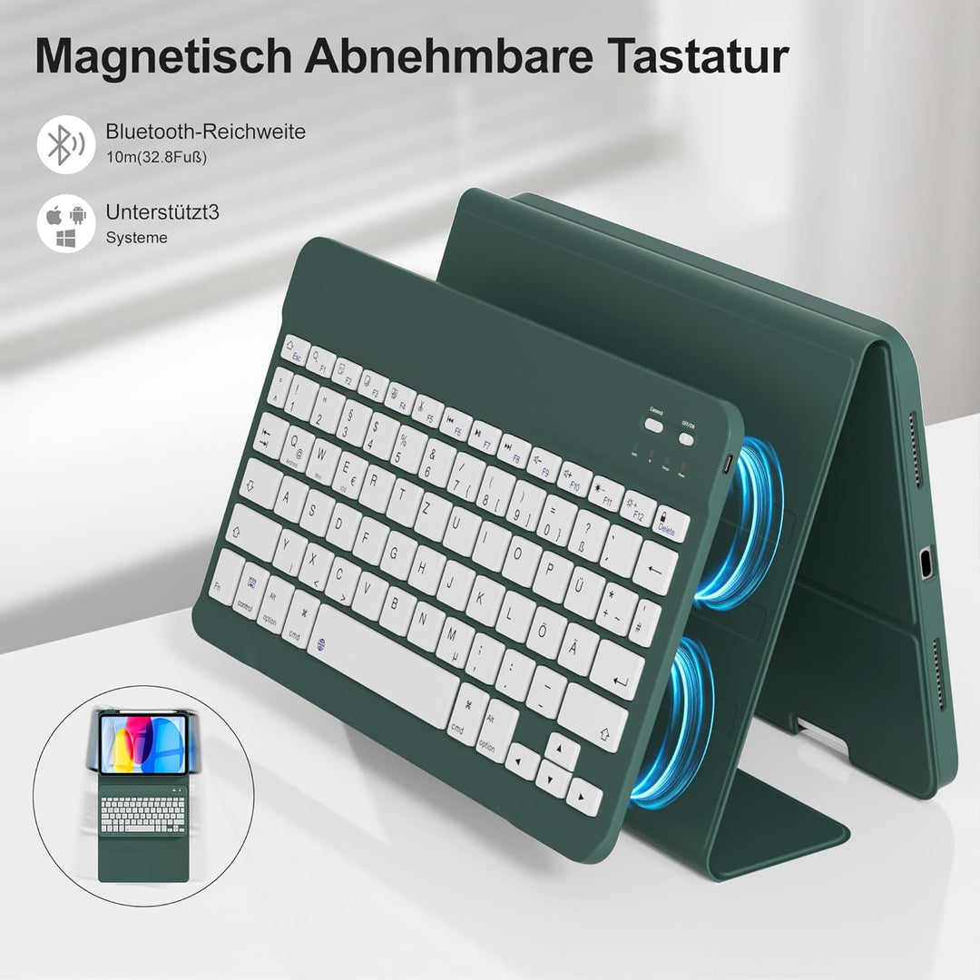 Hülle mit Tastatur für iPad A16 11 Generation2025/10 Generation 2022, (11/10.9 Zoll), 7-farbige Magn