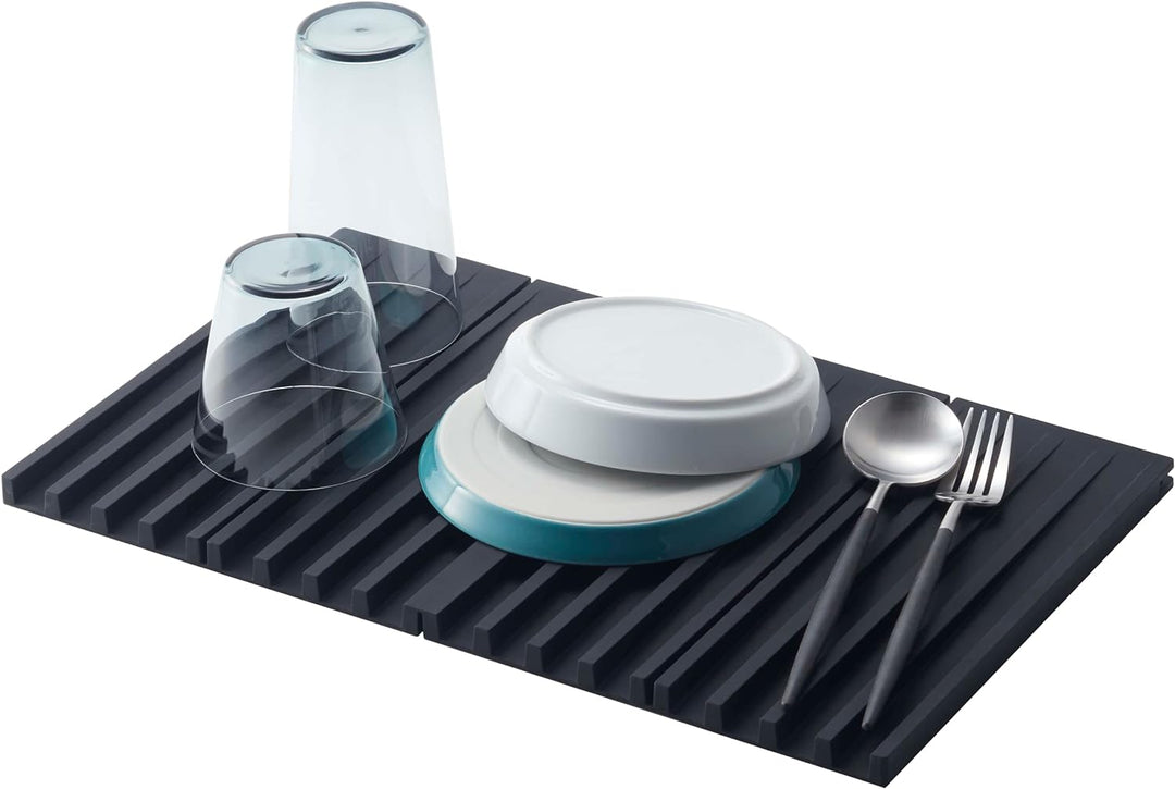 Yamazaki 3835-P Home Faltbares Abtropfgestell – Küche Geschirr Abtropfmatte, Silikon, Schwarz One Si