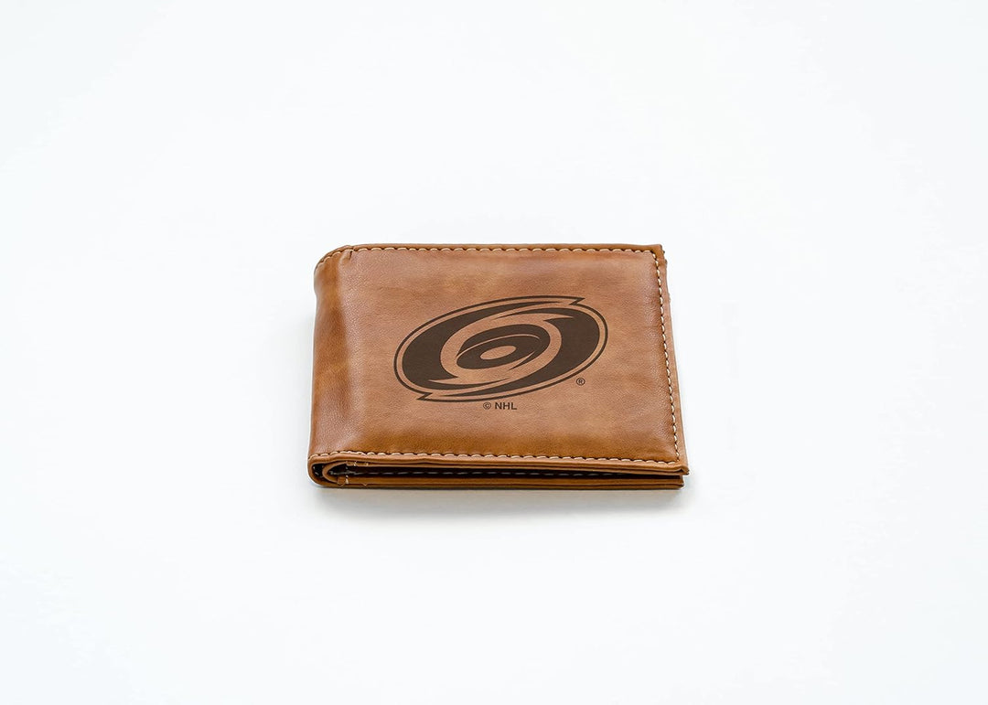 Rico Industries NHL Laser Engraved Billfold Wallet, Brown Carolina Hurricanes, Carolina Hurricanes