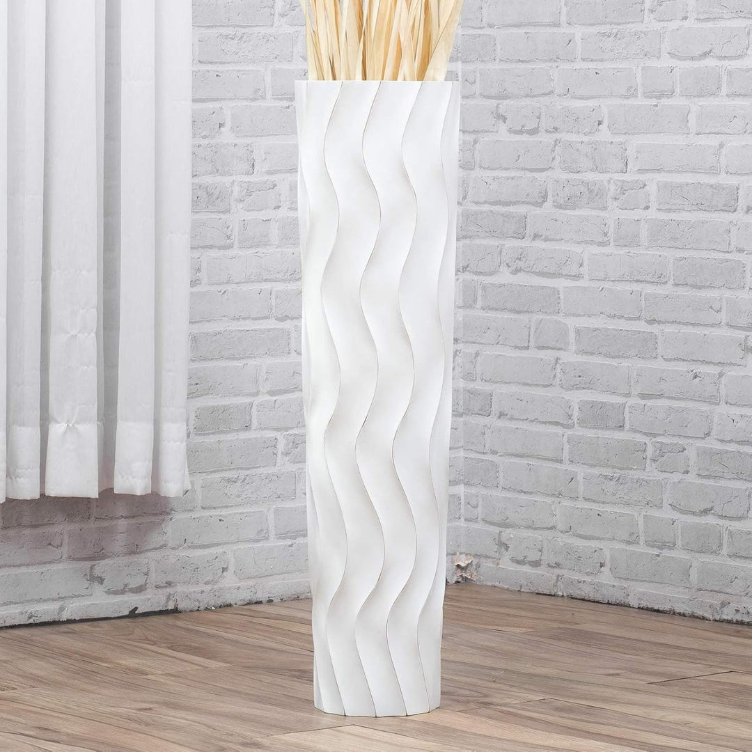 Leewadee Grosse Bodenvase für Dekozweige hohe Standvase Design Holzvase, Holz, 70 cm, White Wash 70