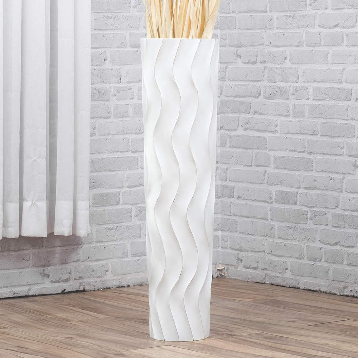 Leewadee Grosse Bodenvase für Dekozweige hohe Standvase Design Holzvase, Holz, 70 cm, White Wash 70