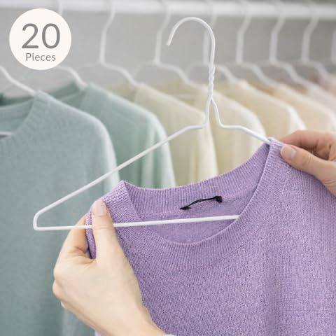 Hangerworld 20 Draht Kleiderbügel 40cm Weiss Mit Einkehrbung Metall-Kleiderbügel Extra flach, 20