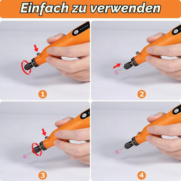 Carehabi Multifunktionswerkzeug Akku, mit LED-Licht, 3 Gang Graviergerät(5000-15000rmp),3.7v Mini Dr