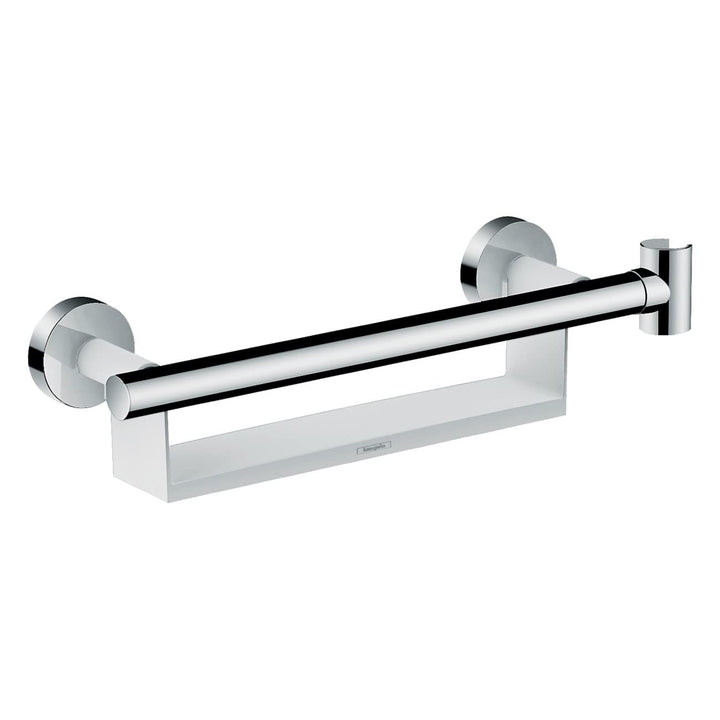 hansgrohe Unica Haltegriff Comfort, mit Ablage und Duschkopfhalterung, Weiss/Chrom