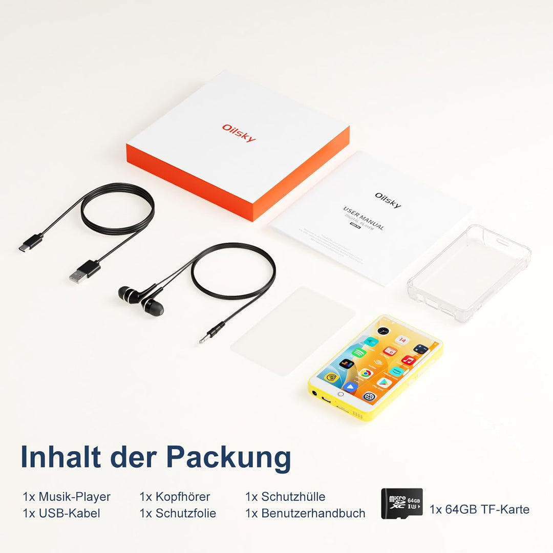 MP3 Player mit Bluetooth und WiFi, Oilsky 80GB 4 Zoll 1080P Touchscreen MP4 Player, Android 9.0, Tra