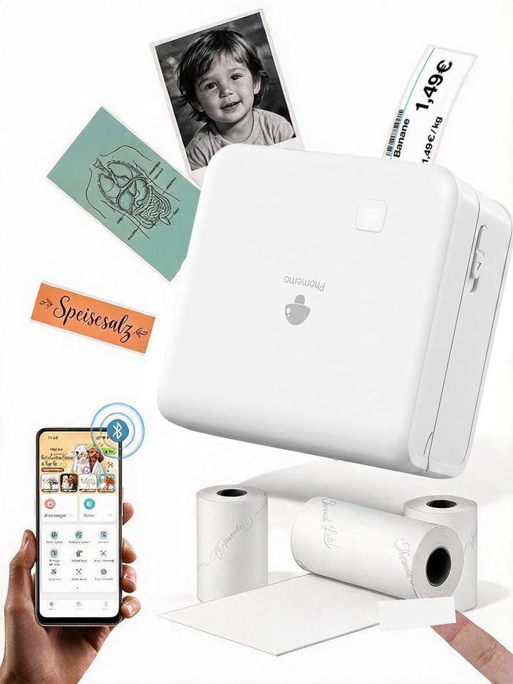 Phomemo M02 Pro Mini Drucker für Smartphone, Sticker Drucker 300 DPI Mini Thermodrucker Tiny Printer