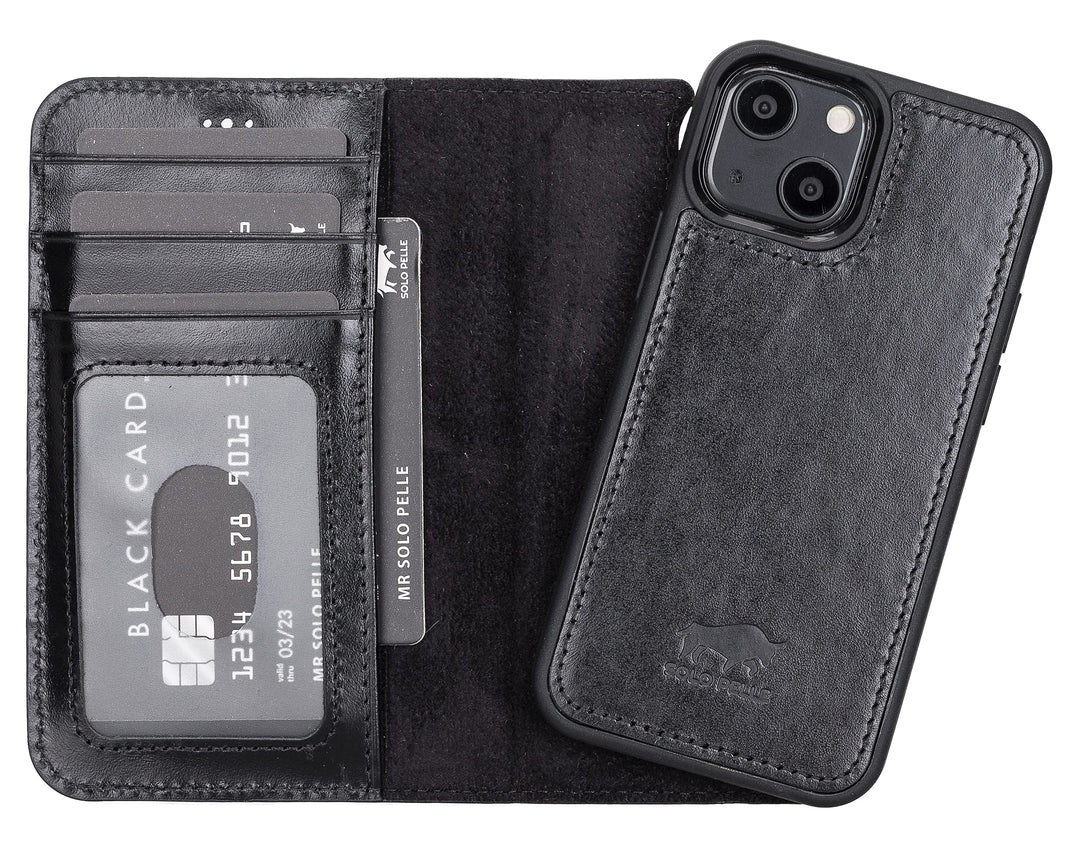 Solo Pelle Lederhülle kompatibel für iPhone 13 Mini in 5.4 Zoll abnehmbare Hülle (2in1) inkl. Karten