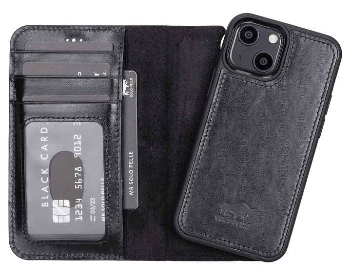 Solo Pelle Lederhülle kompatibel für iPhone 13 Mini in 5.4 Zoll abnehmbare Hülle (2in1) inkl. Karten
