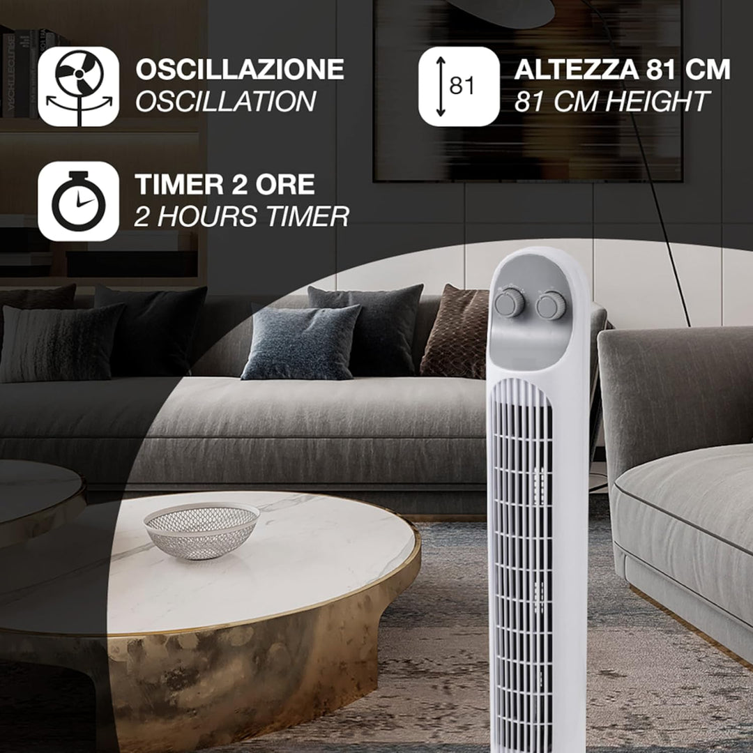 ARDES - Einstellbarer Vertikalventilator mit 3 Geschwindigkeitsstufen, Turm-Oszillation und integrie