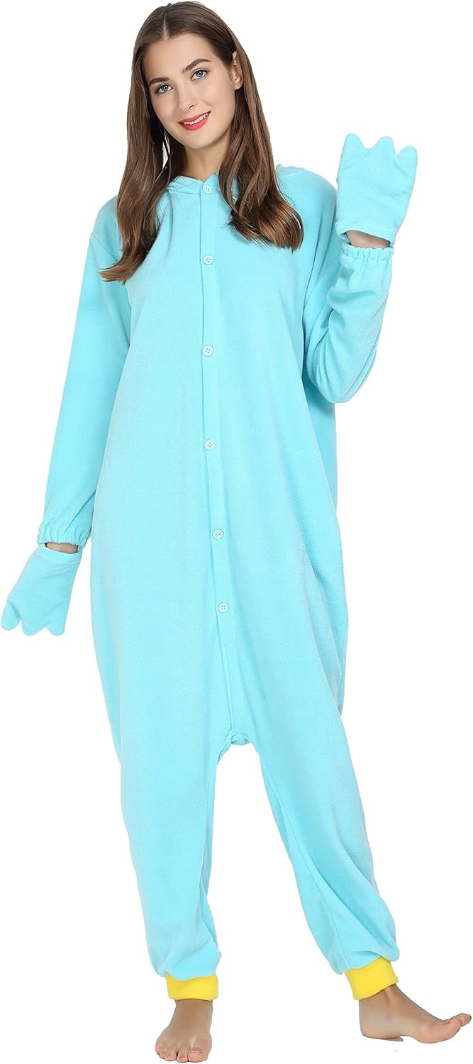 RANSUU Schnabeltier Kostüm Onesie Tier Jumpsuit Relaxo Kostuem Damen Herren Pyjama Halloween Schlafa