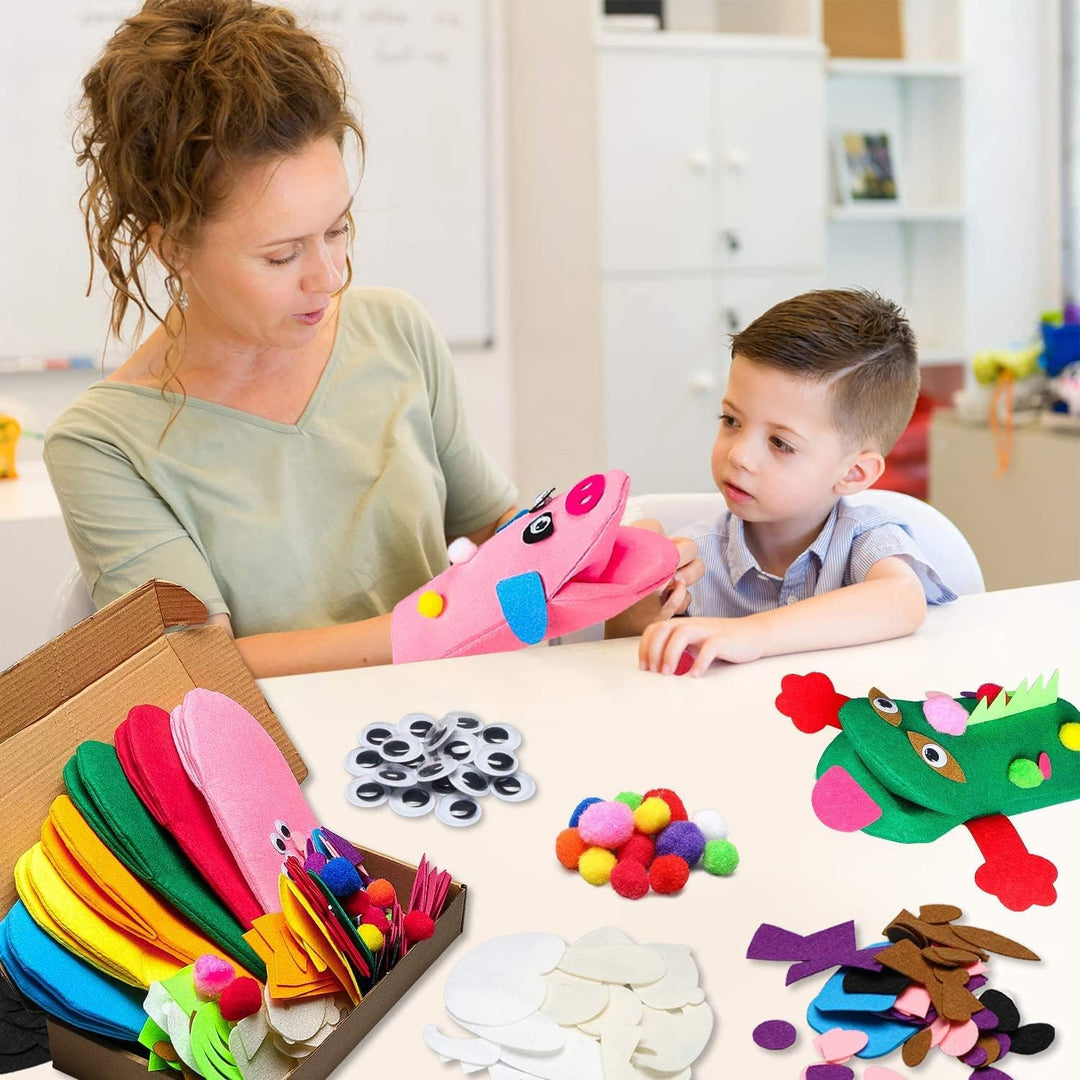 WATINC 6Pcs Felt Handpuppe DIY Art Craft Set für Moderne Kinder Filz Spielpuppe Socke Pompoms Bastel