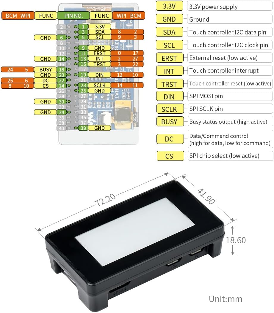 Waveshare 2.13inch Touch E-Paper E-Ink Display for Raspberry Pi Zero 250×122 Pixels Supports Partial