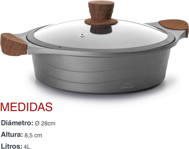 Lacor Bratentopf M/Glasdeckel, Aluminum, Grau, 34 x 31 x 10 cm