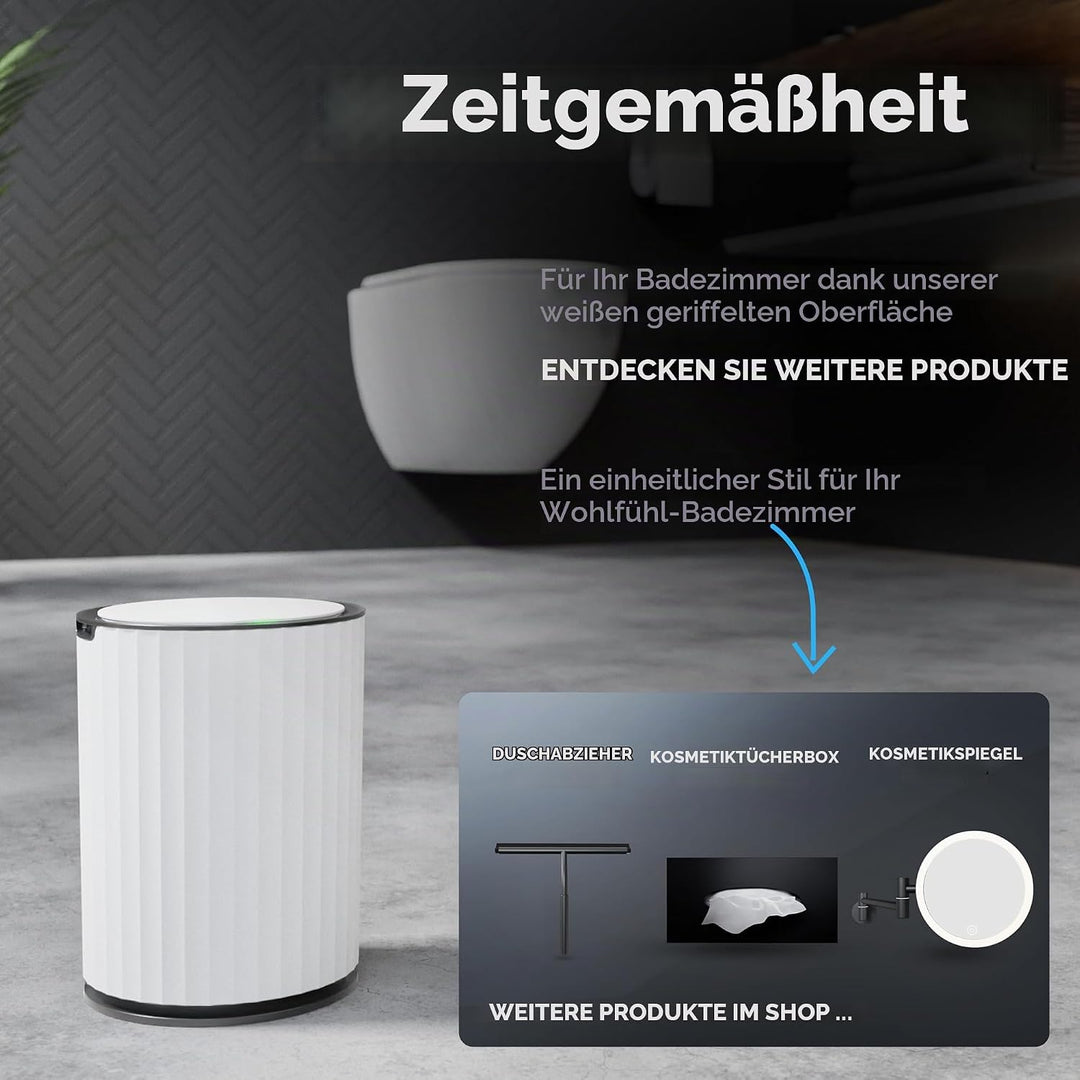 Sensor Badeimer Dueodde | Weiss | Touchless Sensorfunktion | Kosmetikeimer Rund | Eimer mit Deckel |