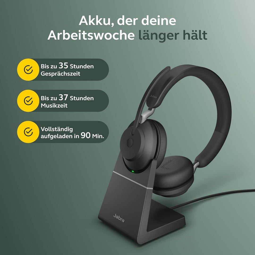 Jabra Evolve2 65 Wireless PC Headset with Charging Stand – Noise Cancelling Microsoft Teams Certifie