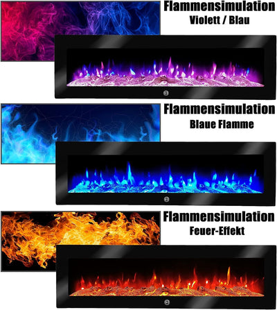Elektrokamin Wandkamin Ben 250cm mit LED Flammensimulation - Farbwechsel - inkl. Fernbedienung, Time