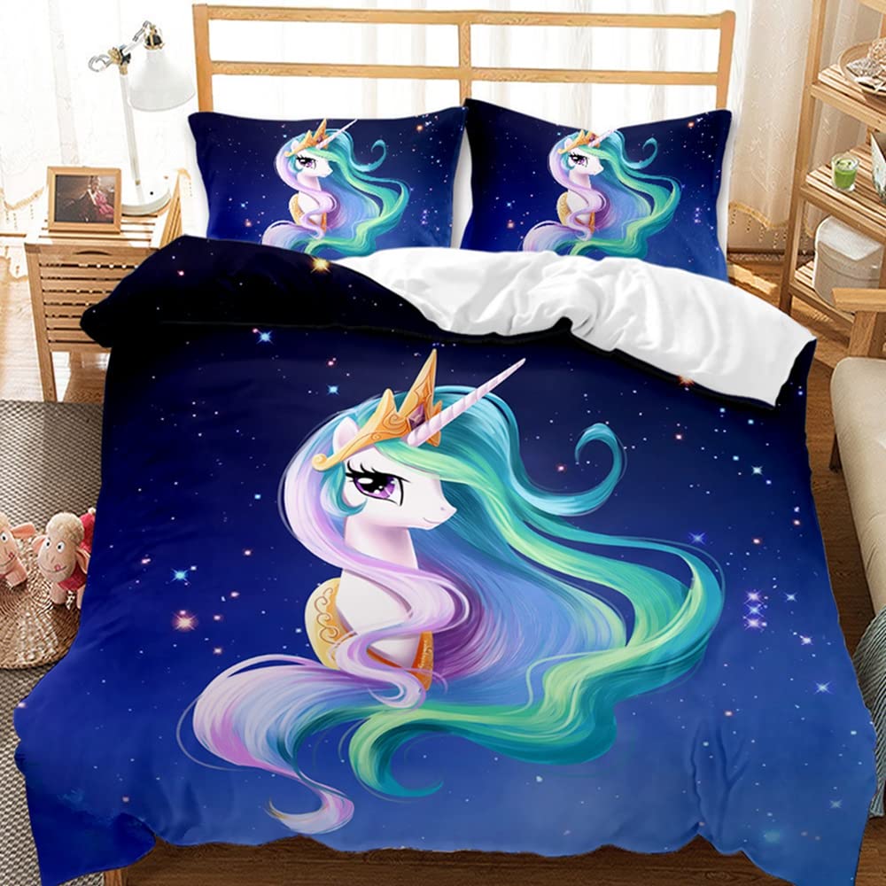 AOXHFNV Einhorn Mädchen Rosa Bettwäsche Set 135x200cm Süsser Einhorn-Stern-Mond-Muster Bettbezug Ein