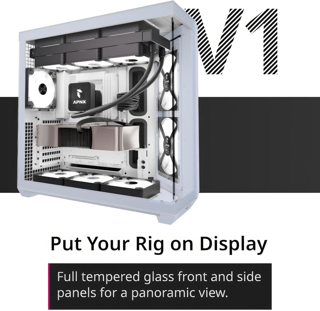 APNX V1 Gaming PC Gehäuse ATX Schwarz mit Holz - Mid Tower Gaming Case mit Tempered Glass - Grafikka