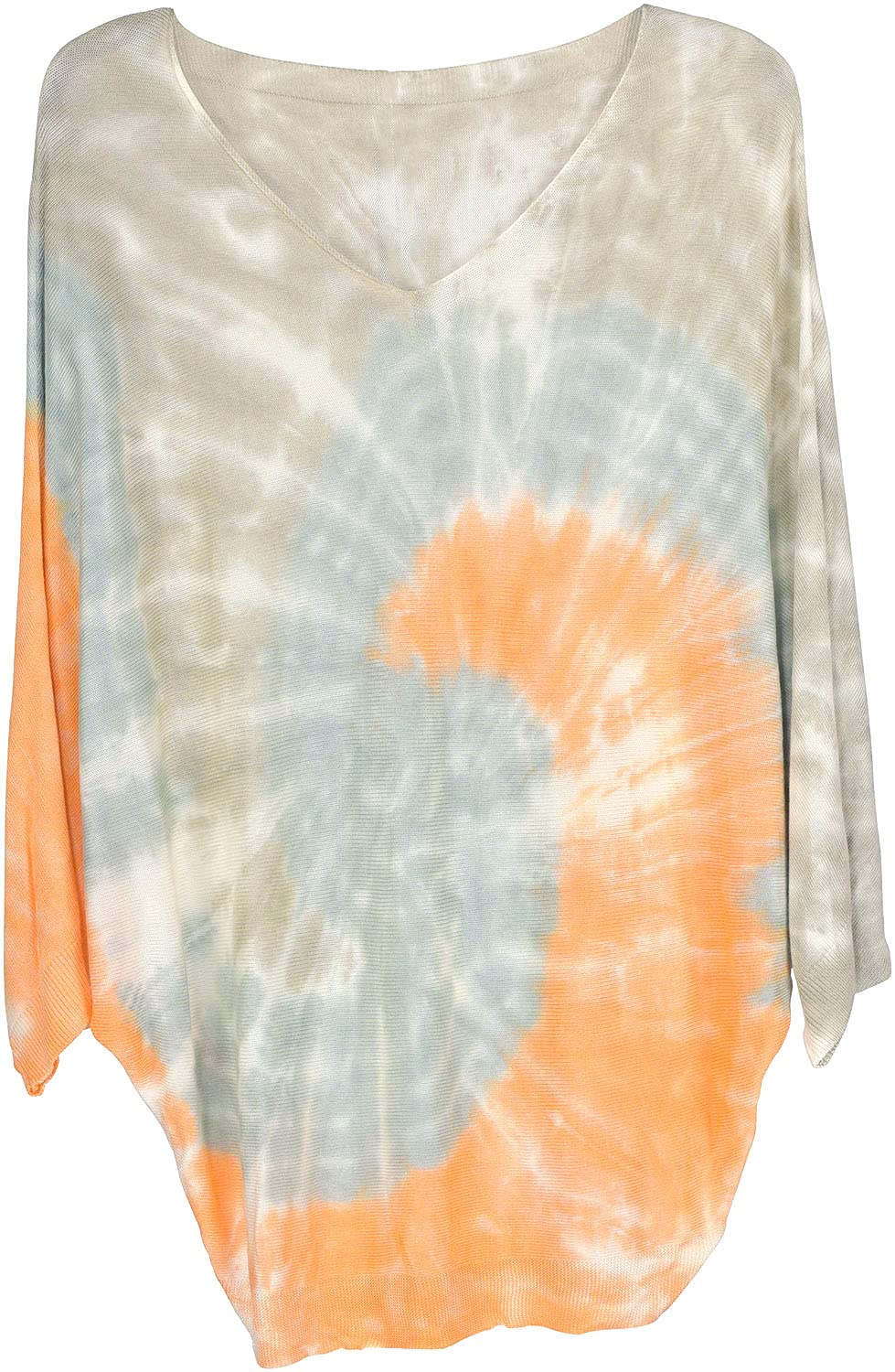 styleBREAKER Damen Feinstrick Poncho Batik V-Ausschnitt | Sommerlich leichter Überwurf, 3/4 Flederma