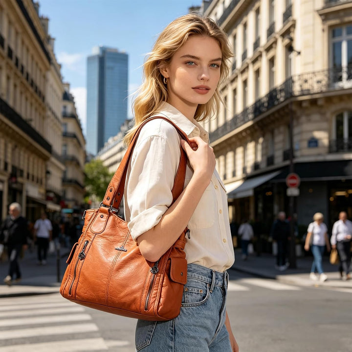 NICOLE &amp; DORIS Women Hobo bags shoulder bags Washed Leather Totes Crossbody with Multiple Compartmen