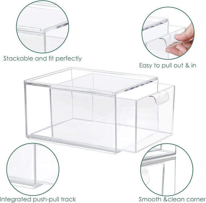 Kosmetik-Organizer-Schubladen,Stapelbare Transparenter Acryl-Make-up-Organizer,2 Stücke Schreibtisch