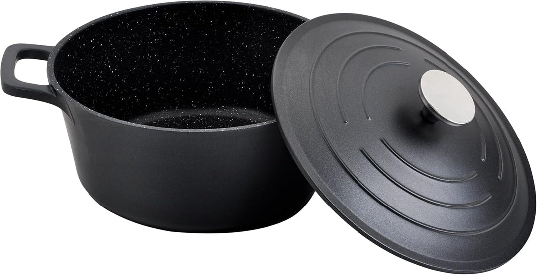 Commichef Runde Kasserolle, Auflaufform, Schwarz, Aluminiumguss, Mit Deckel, 24cm Durchmesser, 5 Lit