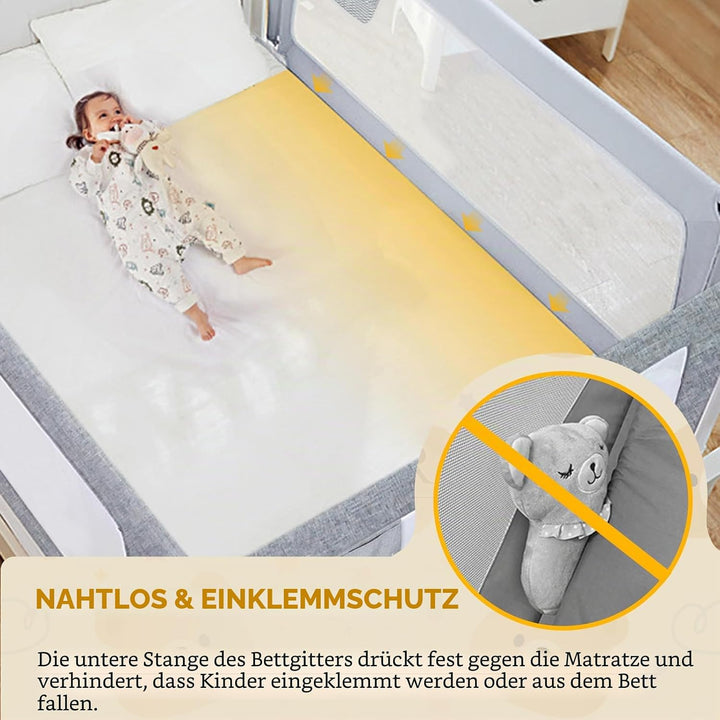 Kidsgigglz Bettgitte 150cm, Kinderbettgitter für Kinder Baby， Rausfallschutz Bett mit Vertikaler Heb