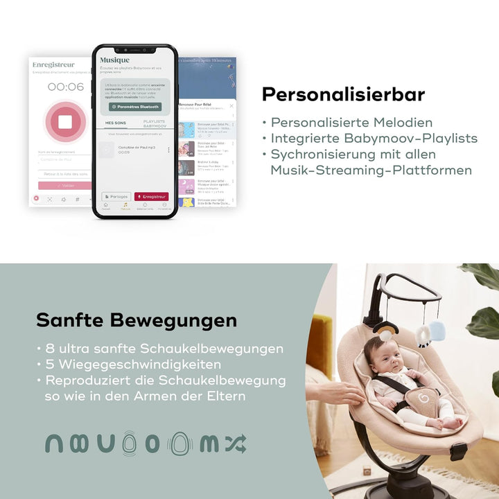Babymoov elektrische Babyschaukel Swoon Evolution Connect Mocca - mit Smartphone App - Musikstreamin