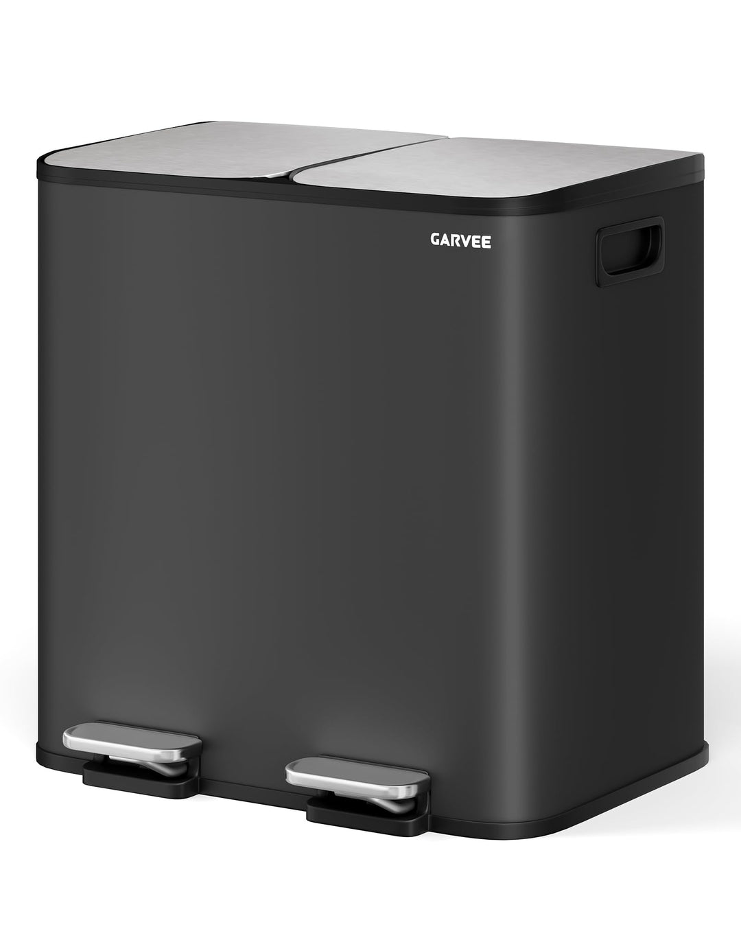 GarveeHome Mülleimer Küche, 2 x 15 L, Mülltrennsystem 2 Fächer, Metall-Tretmülleimer mit 2 getrennte
