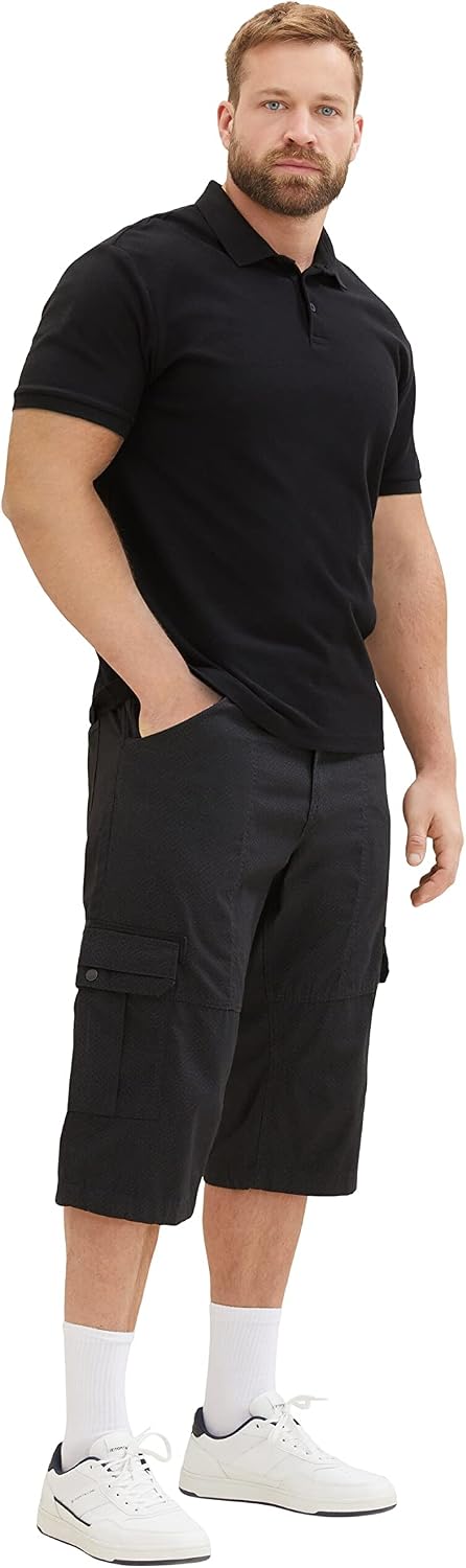 TOM TAILOR Herren Plussize Cargo Max Overknee Bermuda Shorts 42W 31309 - Black Grey Pattern, 42W 313