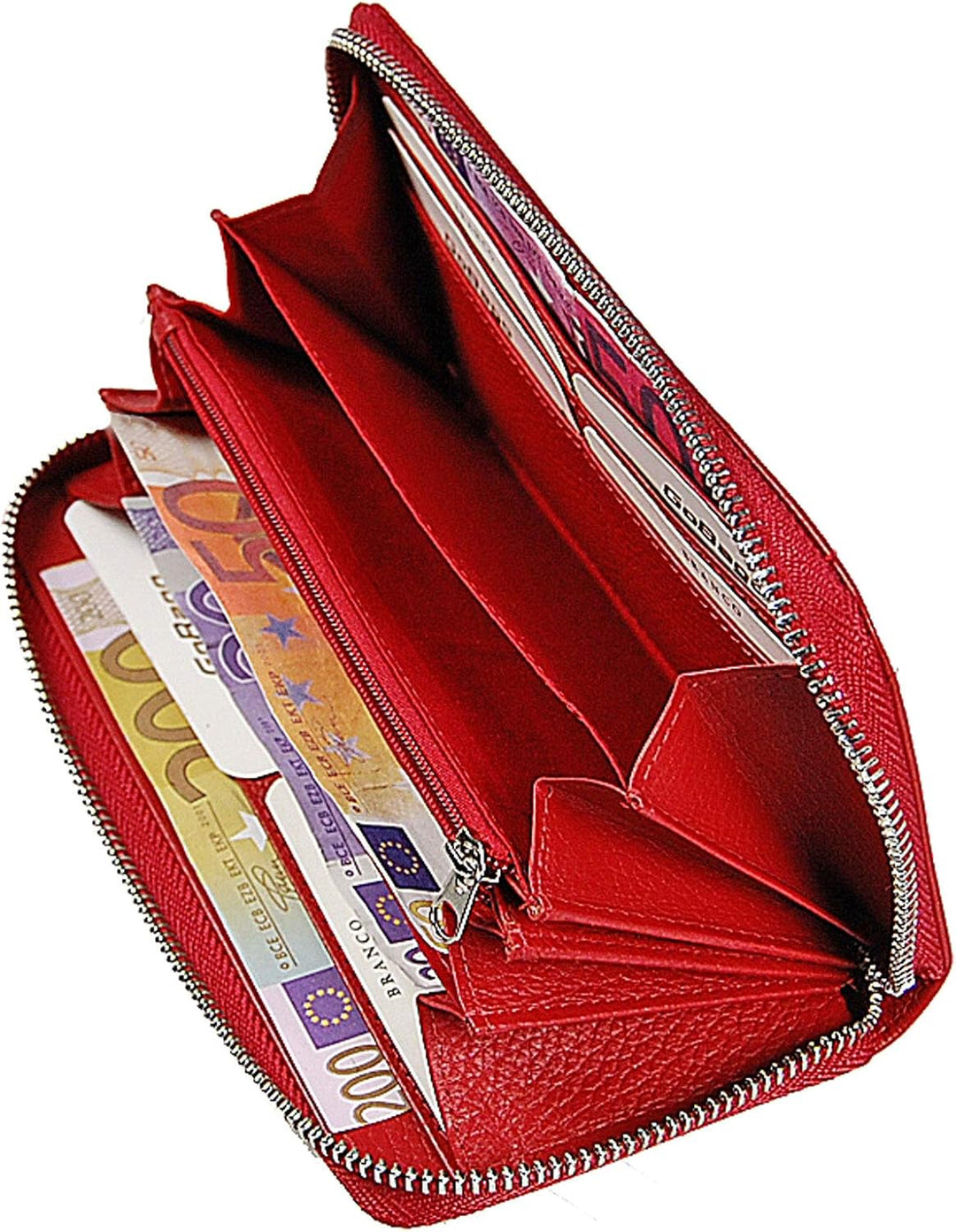 GoBago Damen Geldbörse Leder Portemonnaie Geldbeutel Damenbörse mit RFID Schutz (Rot), Rot