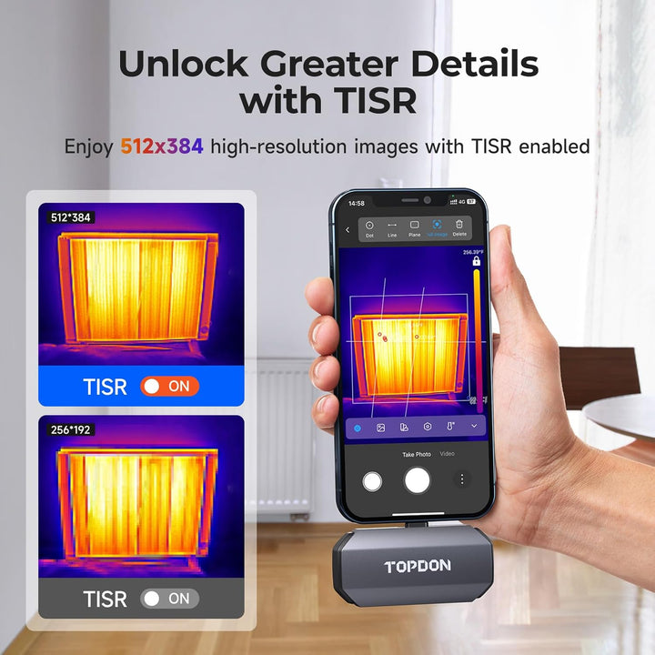 TOPDON TC002 Wärmebildkamera für iOS mit IR-Auflösung von 256 x 192px, Temperaturbereich von –20 °C
