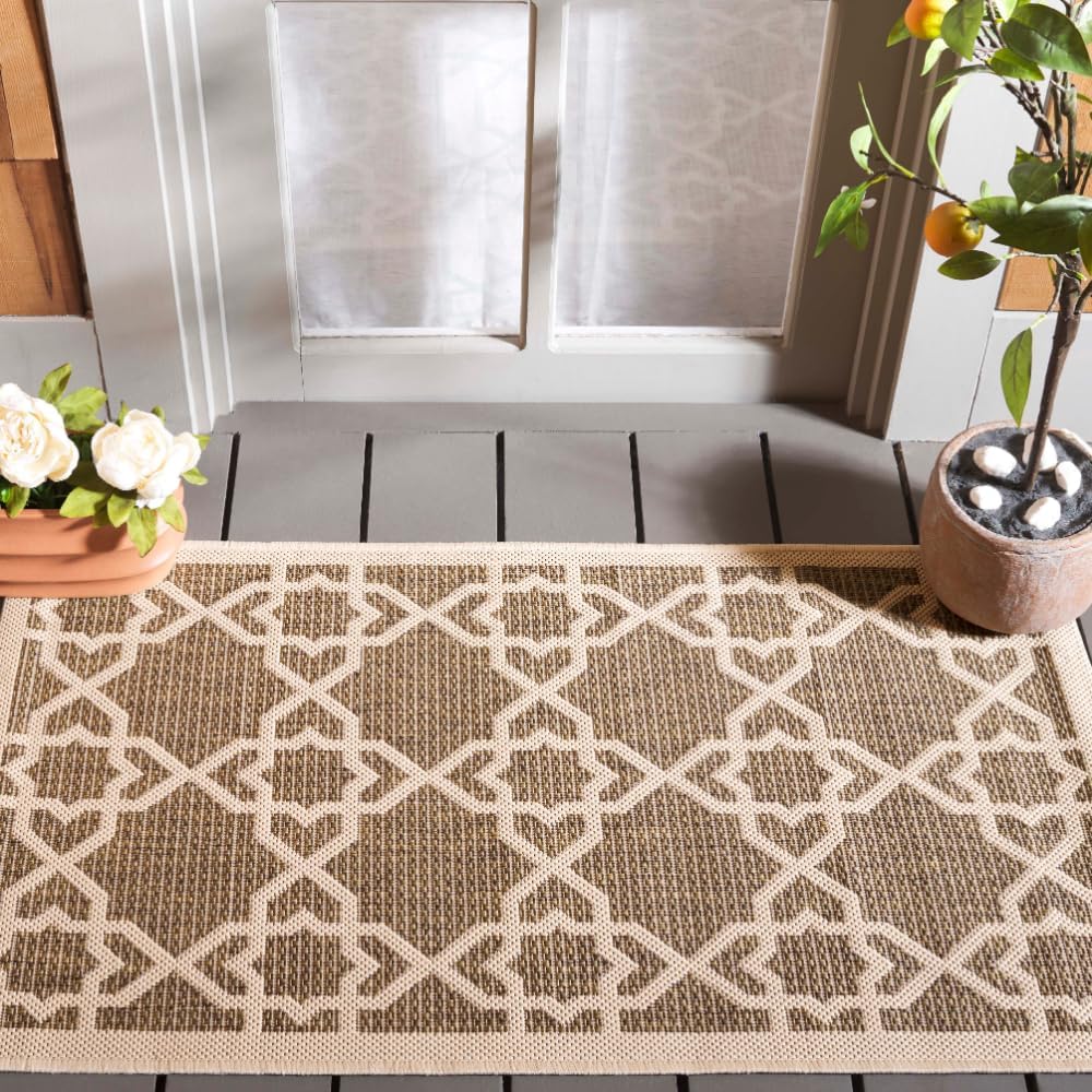 SAFAVIEH Zeitgenössische Teppich für Drinnen & Draussen - Courtyard Collection, Kurzer Flor, Braun u
