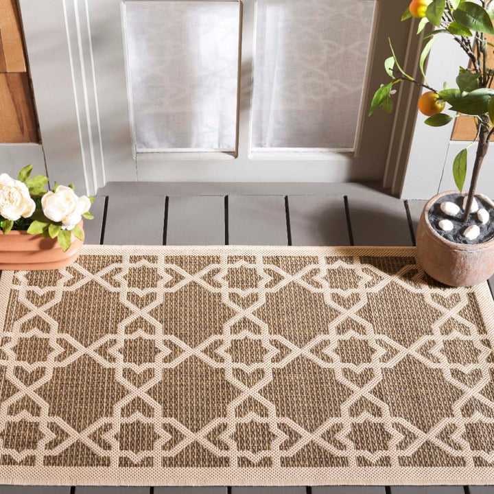 SAFAVIEH Zeitgenössische Teppich für Drinnen & Draussen - Courtyard Collection, Kurzer Flor, Braun u