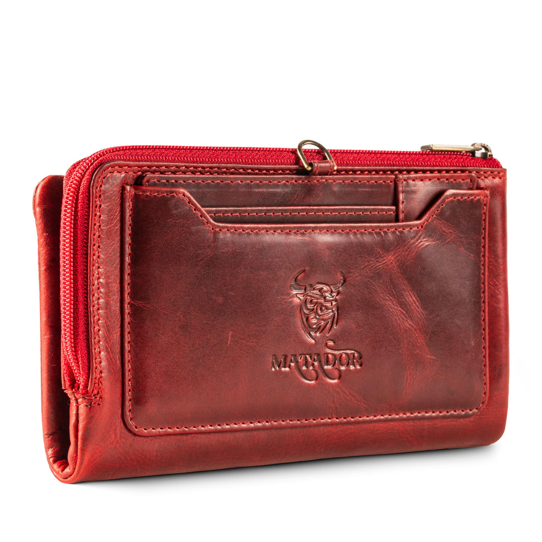 MATADOR |Puebla| Leder Portemonnaie Damen Rot Mittelgross mit edler Geschenk Box | Elegante Rote Gel