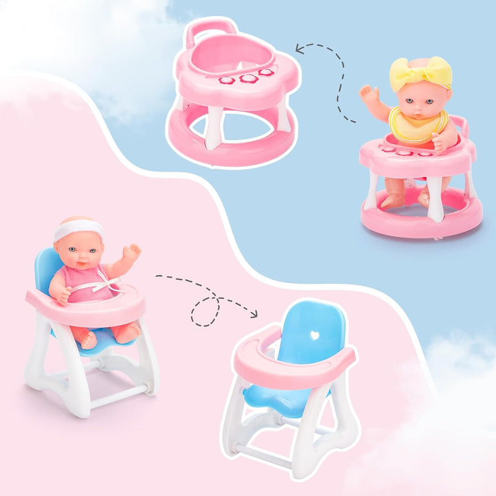 deAO 8 Stück Mini-Babypuppe mit Zubehör, Reborn Puppen Spielset mit Puppenwagen, Badespielzeug, Pupp
