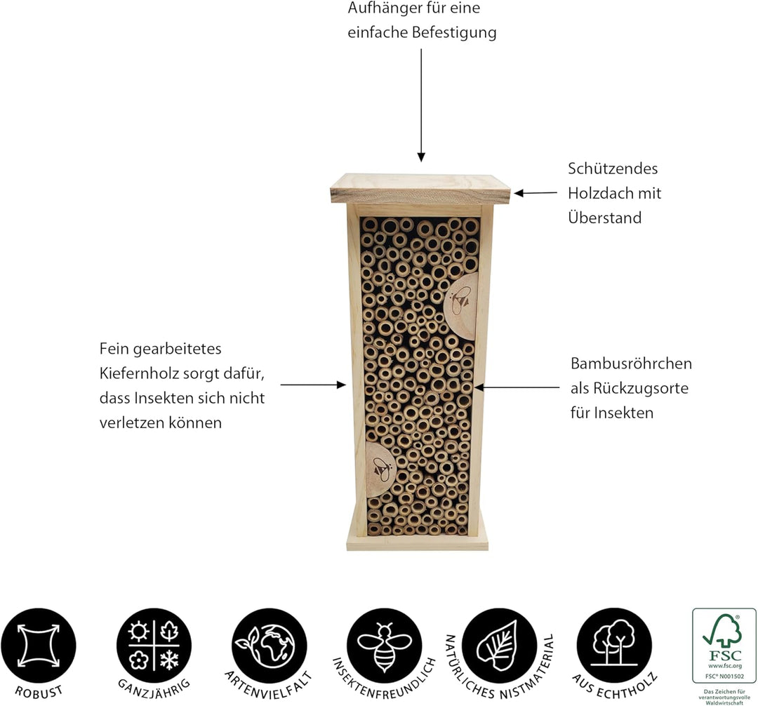 Dehner Natura Premium Insektenhotel Felica, Bienenhotel nachhaltig, Insektenhaus/Nistkasten für Bien