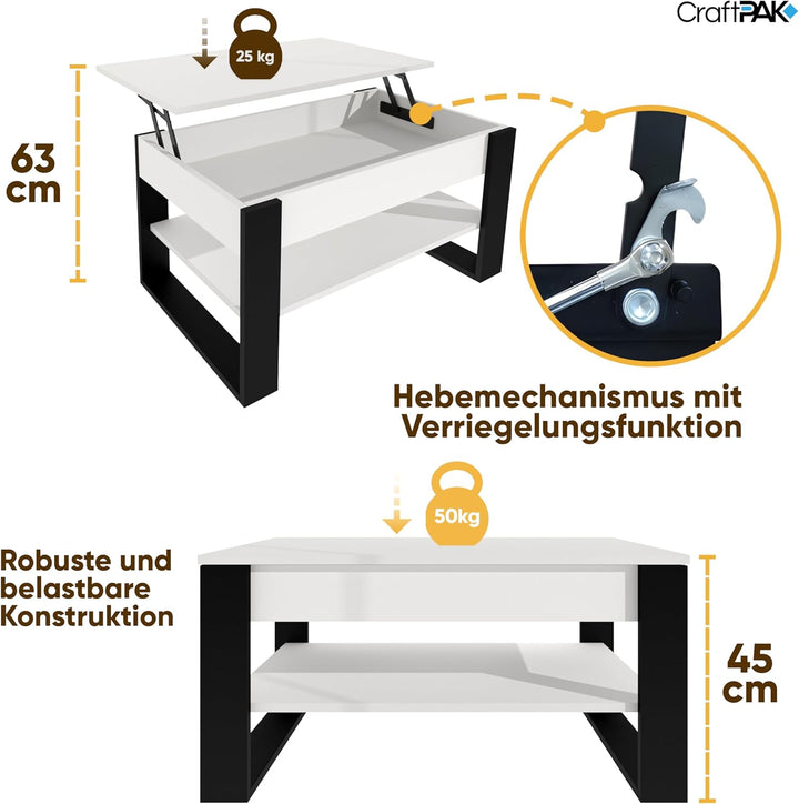 Couchtisch höhenverstellbar mit Stauraum - Couchtische - Wohnzimmertisch klappbar - höhenverstellbar