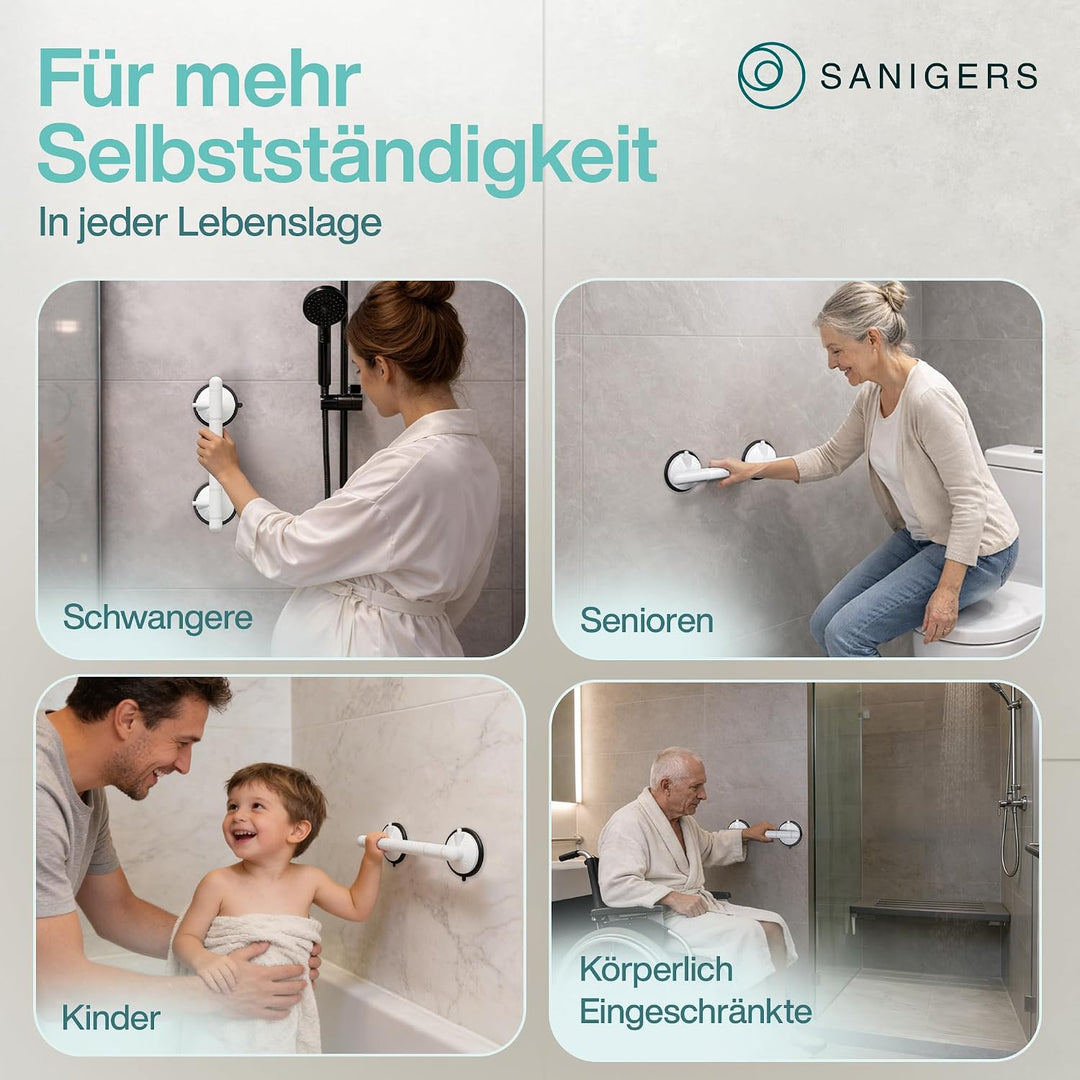 Haltegriff mit Saugnapf I 2026 I EXTRA STARKER HALT 130 KG I 36,5 CM Haltegriff Dusche ohne Bohren,