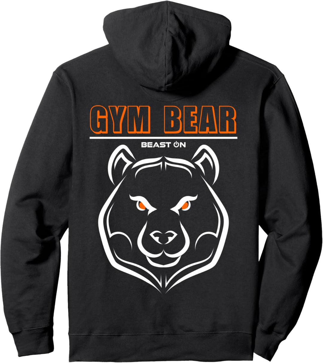 Gym Bär Kopf Orange Rücken Motiv Gym Workout Fitness Gains Pullover Hoodie