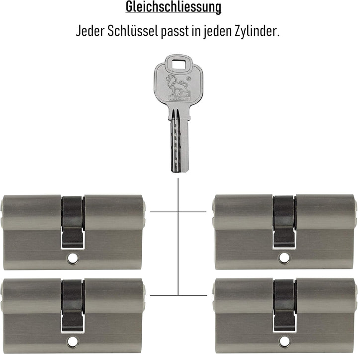 LÖWEN 80 mm 4x Zylinderschloss 40/40 Doppelzylinder gleichschliessend Massive Schliesszylinder inkl.