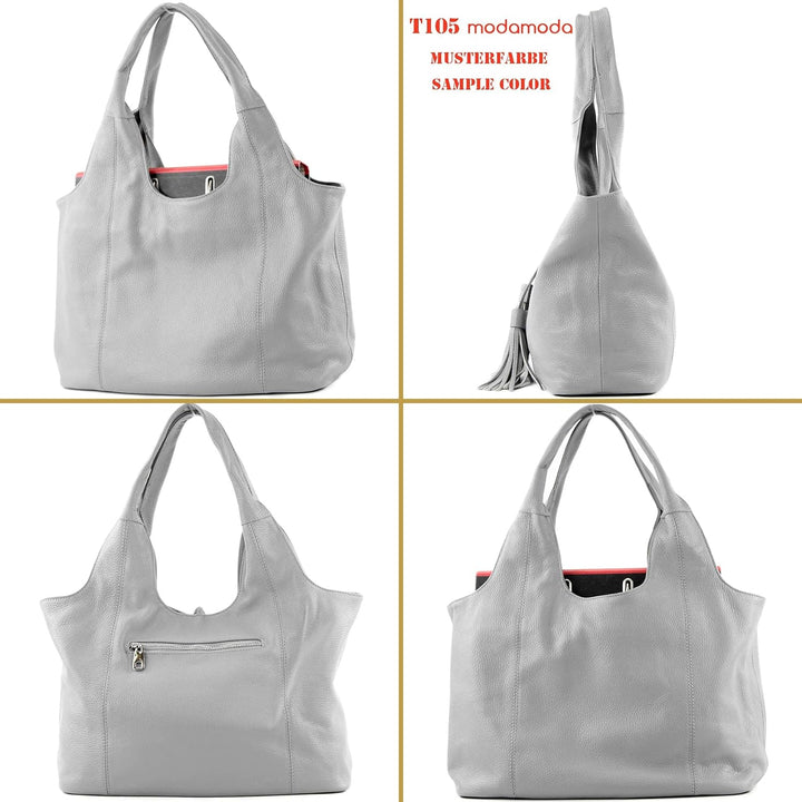 modamoda de - T105 - ital. Schultertasche Gross aus Leder Lila, Lila