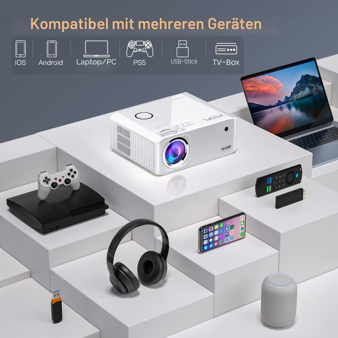 [Elektrische Keystone 6D/4P] Beamer 4K Heimkino 18000 Lumen, VISSPL Full HD 1080P WiFi Bluetooth Bea