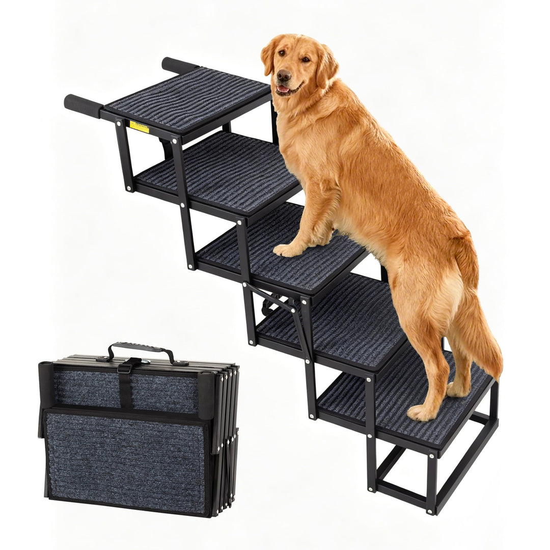 Thanaddo Hundetreppe Auto, 5-stufige Hundetreppe 80 cm für Grosse Hunde mit Teppich, Hunderampe Auto