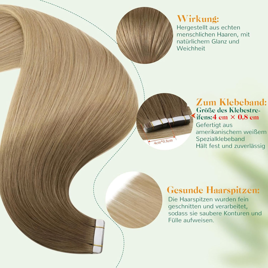 Easyouth Balayage Tape in Extensions Echthaar Seamless Glue in Haar Extensions Echthaar 20 Zoll 50g