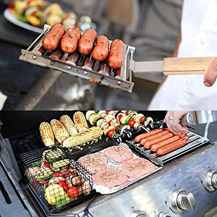 Mumusuki Hot-Dog-Roller aus Edelstahl, 5 Hot-Dog-Kapazität, Grill-Wurstroller mit Hochglanzpolierter