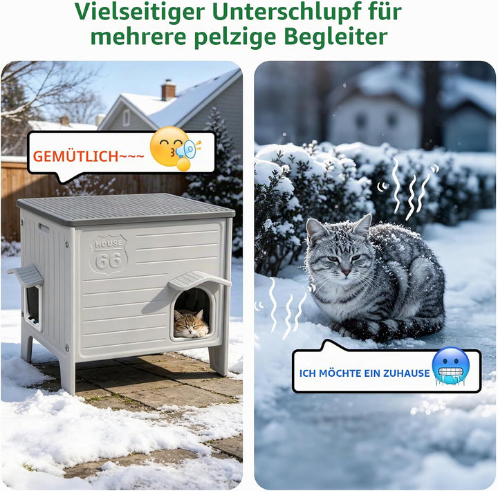 HiCaptain Katzenhaus Outdoor Winterfest Katzen Kunststoff verwildert Outdoor-Katzenhaus Welpenunterk